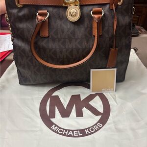 Michael Kors Brown Logo Satchel with Tan Trim